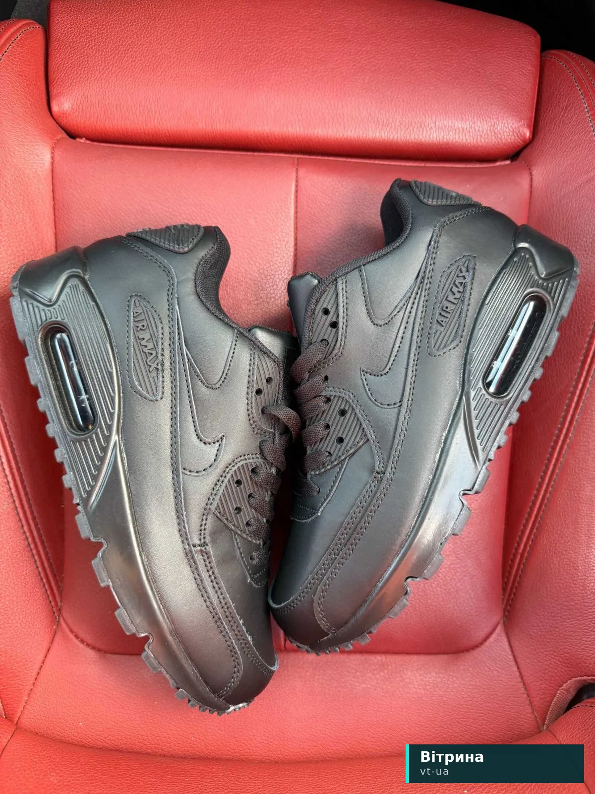 (БЕЗ ПЕРЕДОПЛАТИ) Nike Air Max 90 Black найк аїр макс 90 повністю чорні кросівки шкіра
